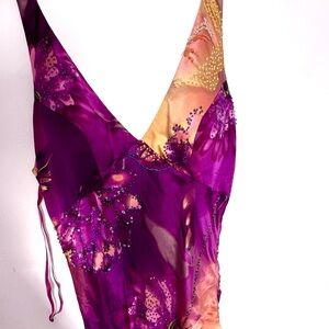 💗SOLD💗Y2K Sue Wong Nocturne Halter Bead Sequin Floral Multicolored Dress 4